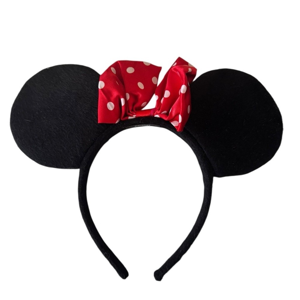 Women's Minnie Mouse Black Ears Headband with Red Polka Dot Bow Vacation Disney